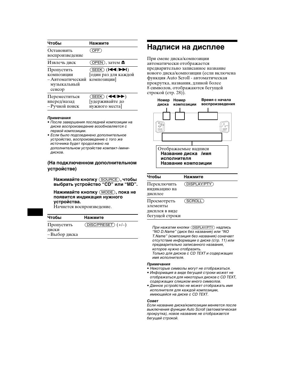 Надписи на дисплее | Sony CDX-CA750 RU User Manual | Page 174 / 204