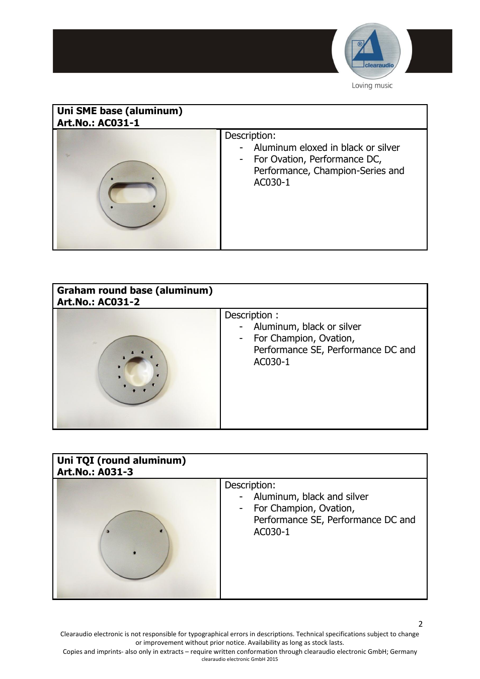 Clearaudio Tonearm bases Overview User Manual | Page 3 / 9