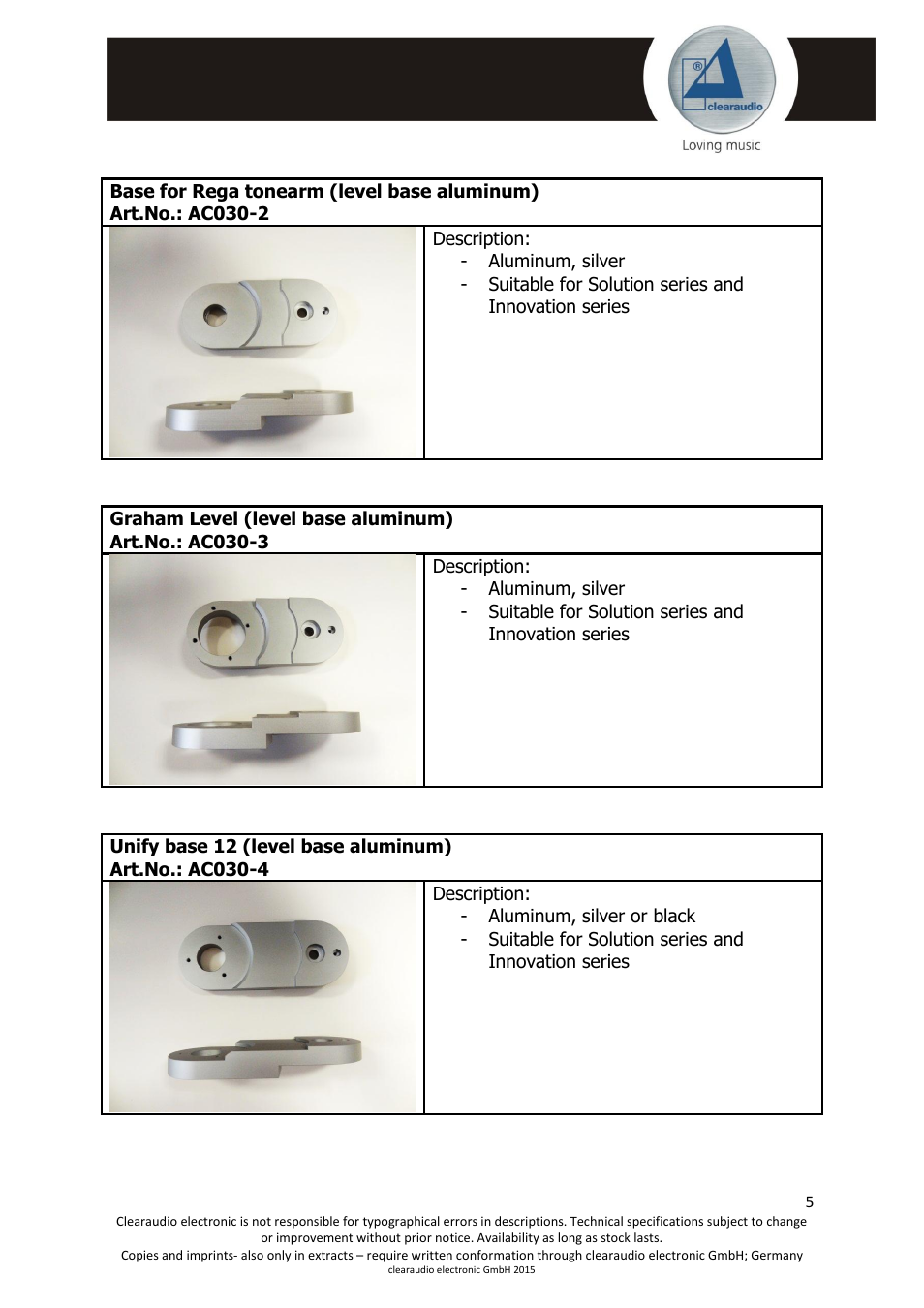 Clearaudio Tonearm bases Overview User Manual | Page 6 / 9