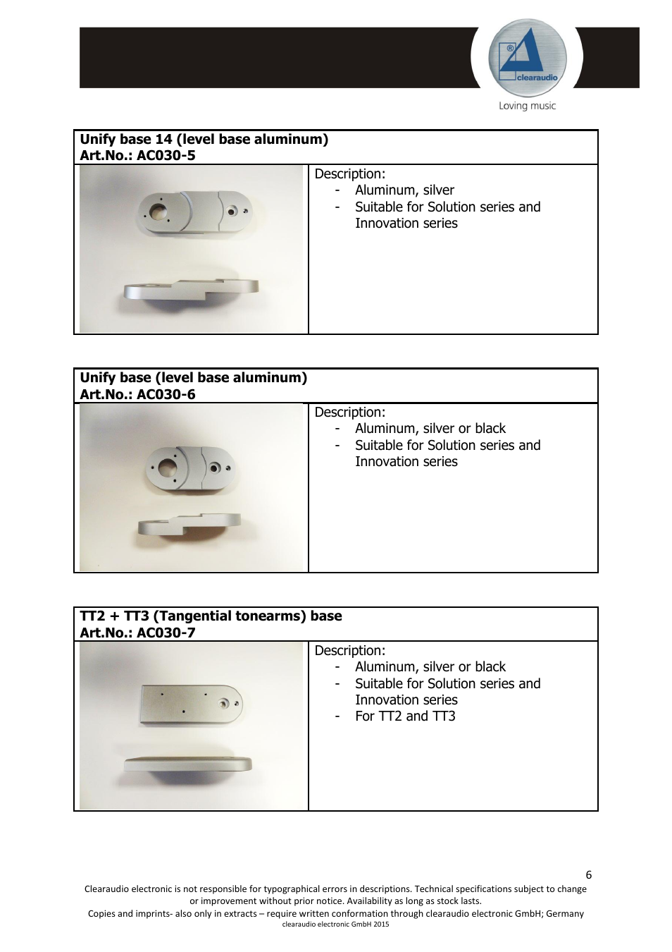 Clearaudio Tonearm bases Overview User Manual | Page 7 / 9