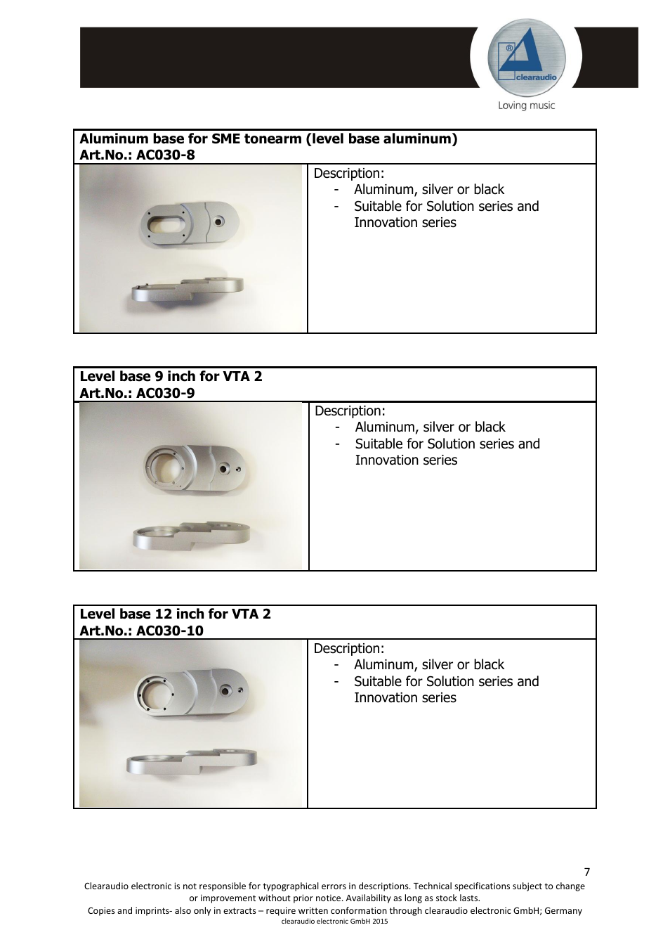 Clearaudio Tonearm bases Overview User Manual | Page 8 / 9
