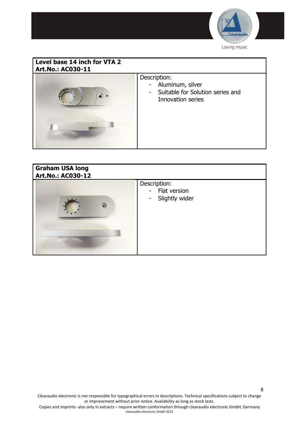 Clearaudio Tonearm bases Overview User Manual | Page 9 / 9