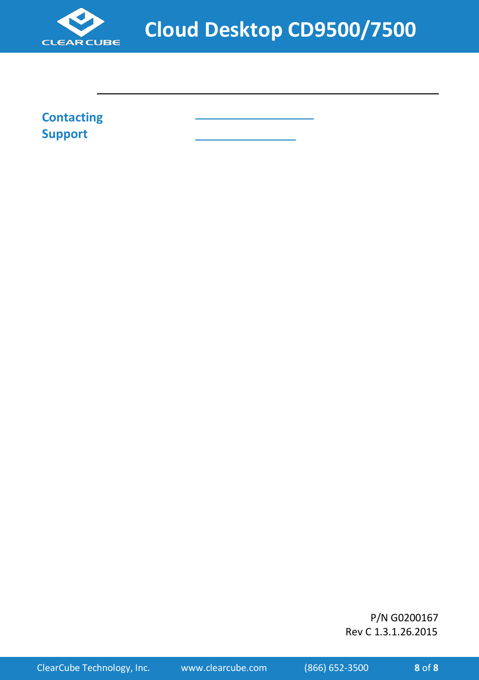 Contacting support | ClearCube CD7500-Series User Manual | Page 8 / 8
