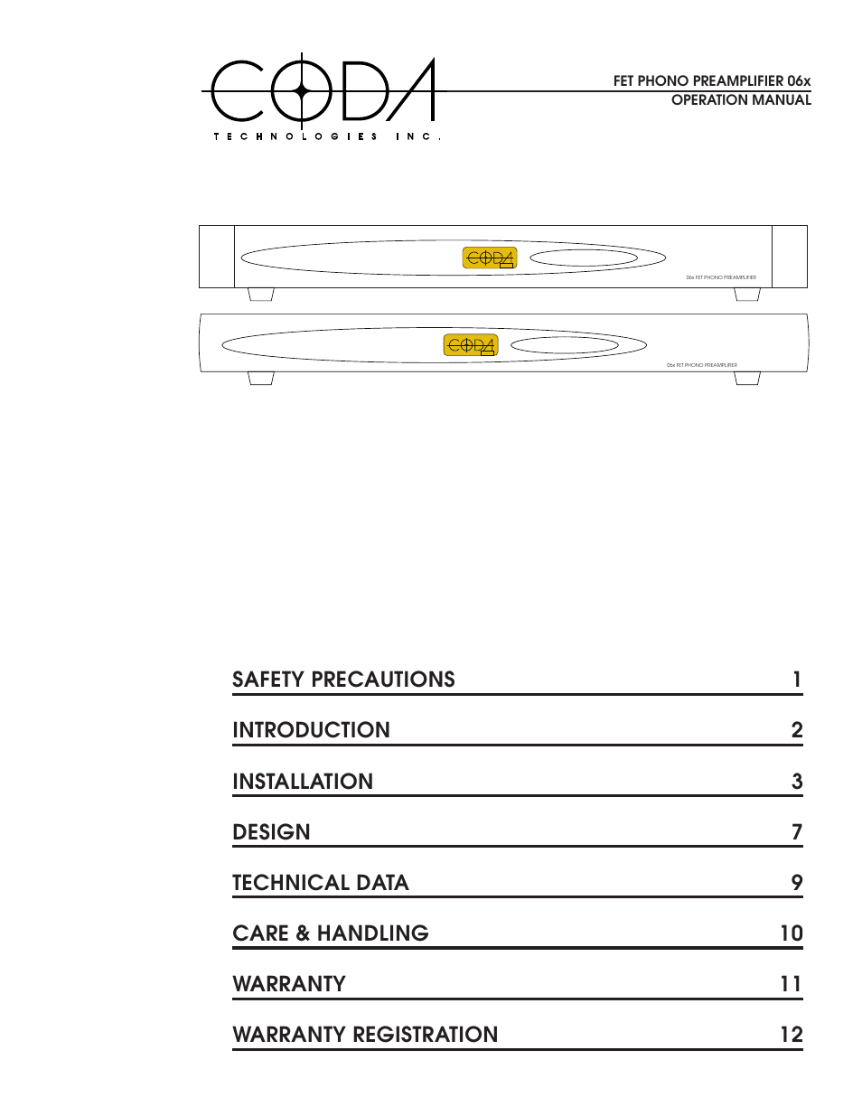 Coda FET Phono Preamplifier 06X User Manual | 14 pages
