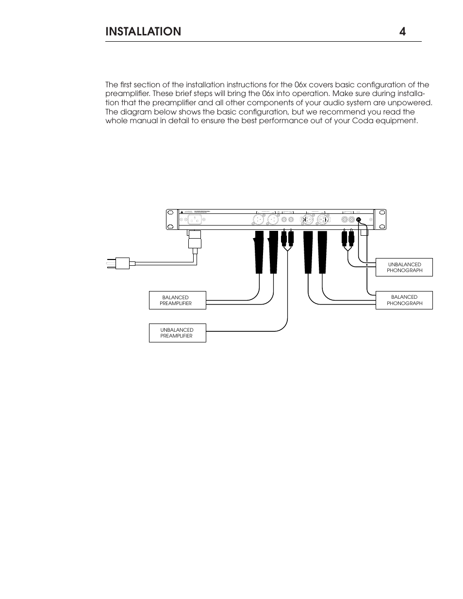 Installation 4 | Coda FET Phono Preamplifier 06X User Manual | Page 4 / 14