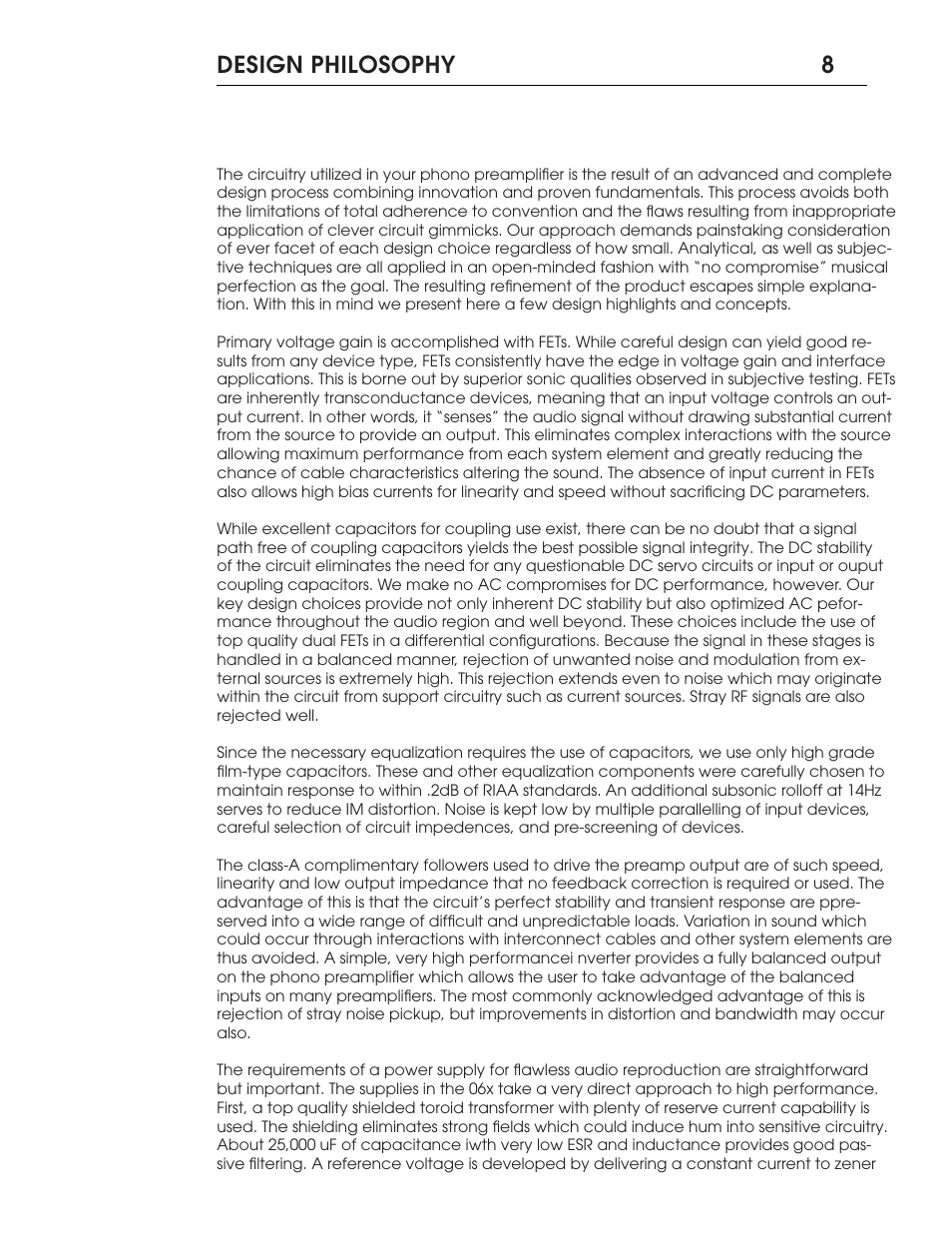 Design philosophy 8 | Coda FET Phono Preamplifier 06X User Manual | Page 8 / 14