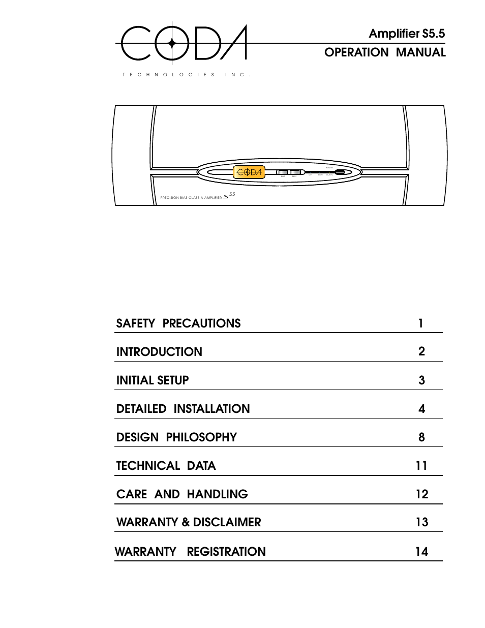 Coda Stereo Amplifier S5.5 User Manual | 16 pages
