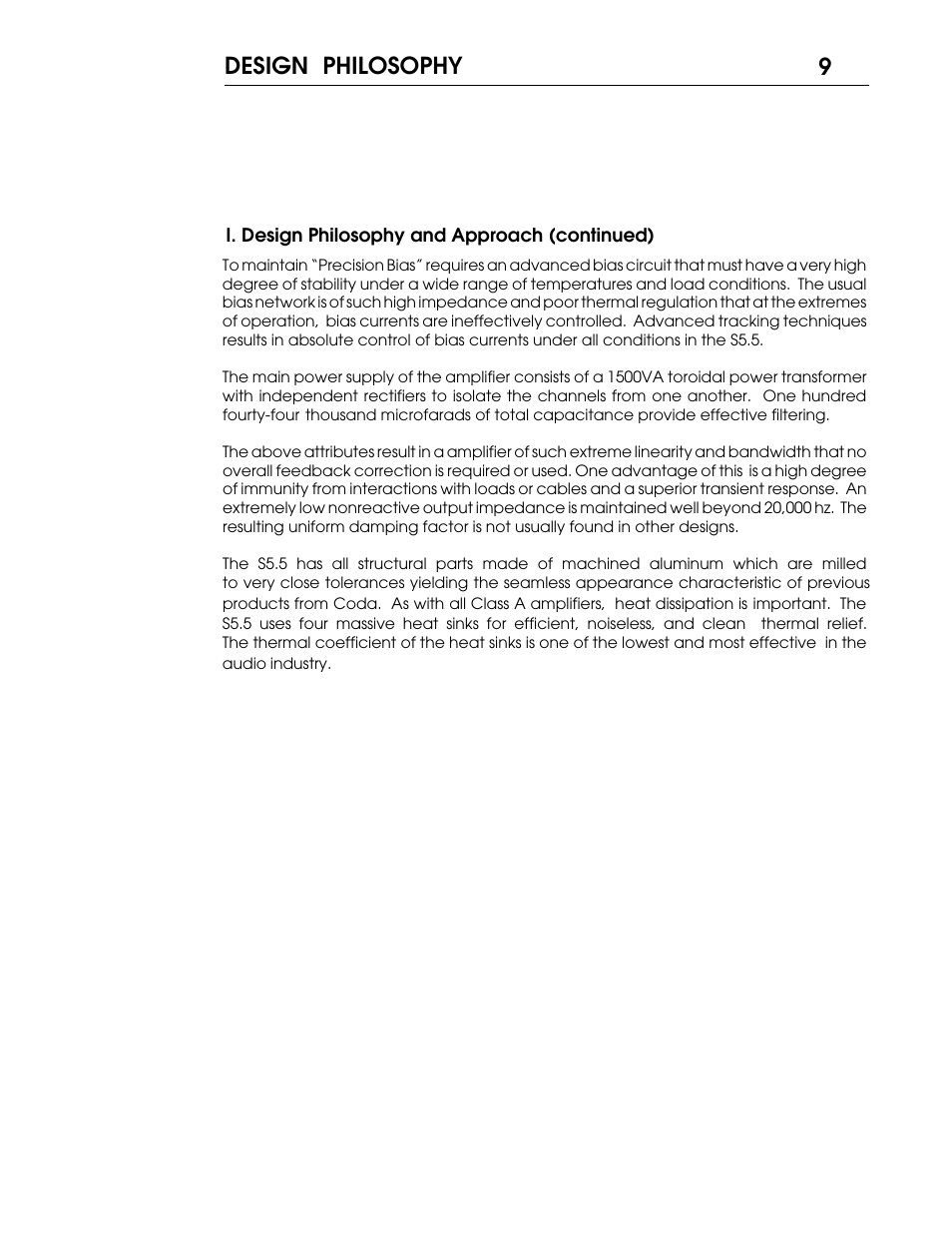 S55 p9.pdf, Design philosophy 9 | Coda Stereo Amplifier S5.5 User Manual | Page 10 / 16