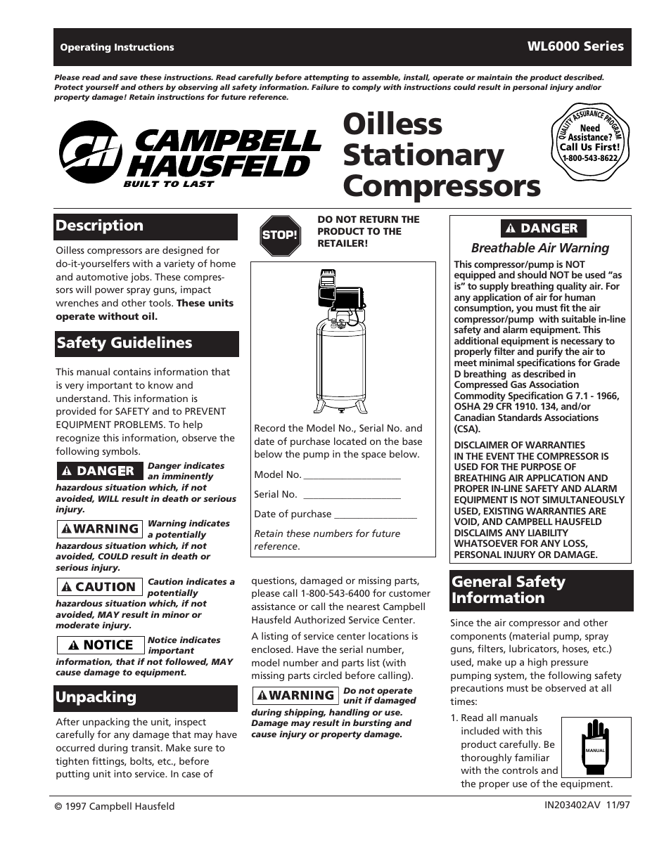 Campbell Hausfeld WL6000 User Manual | 24 pages