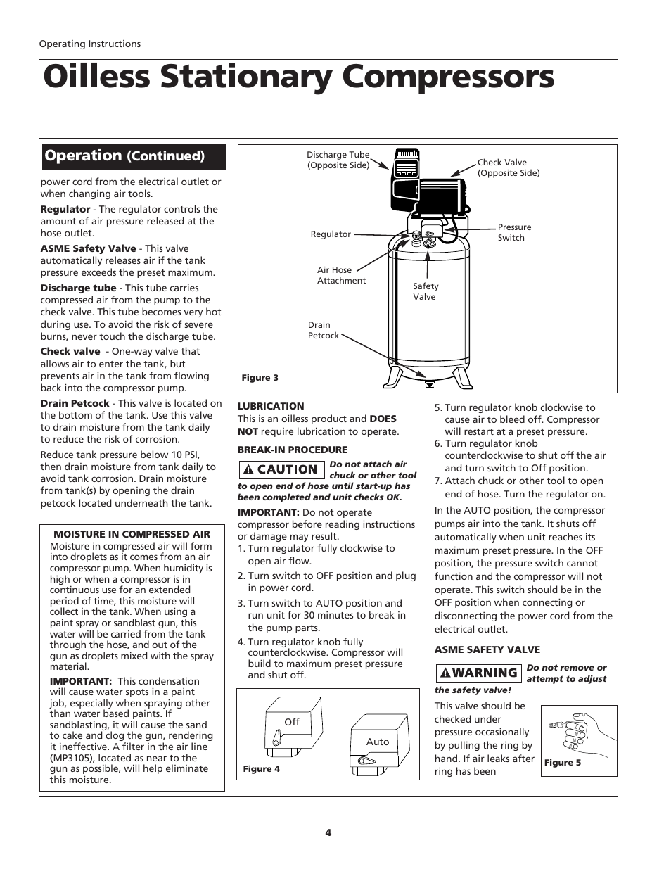 Oilless stationary compressors, Operation, Continued) | Campbell Hausfeld WL6000 User Manual | Page 4 / 24
