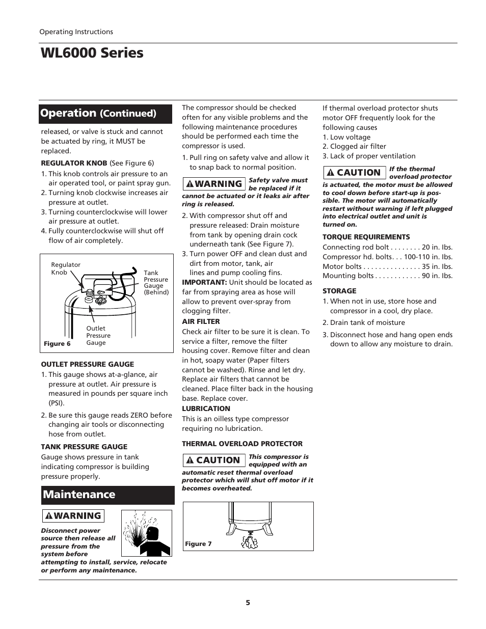 Wl6000 series, Operation, Maintenance | Continued) | Campbell Hausfeld WL6000 User Manual | Page 5 / 24