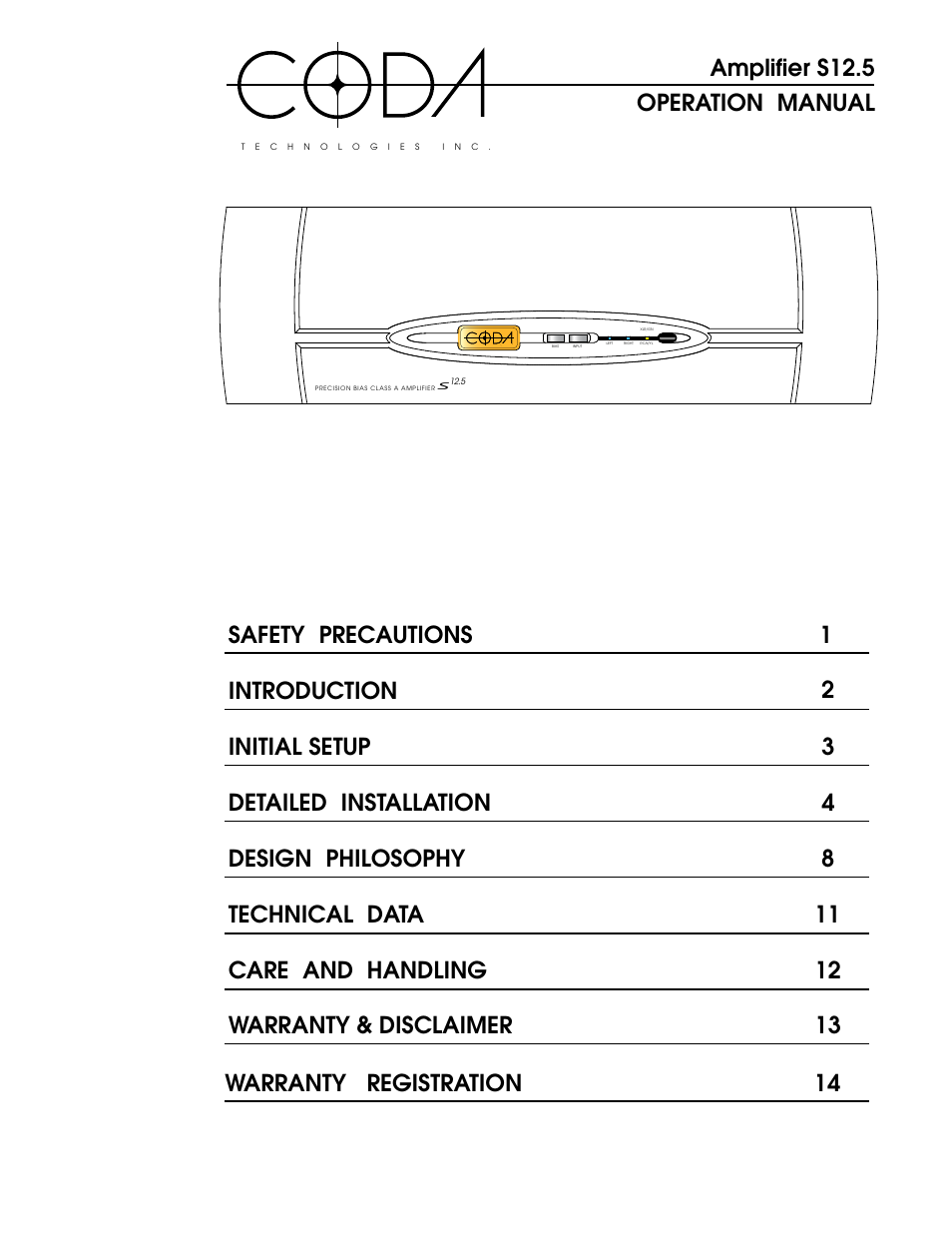 Coda Stereo Amplifier S12.5 User Manual | 16 pages