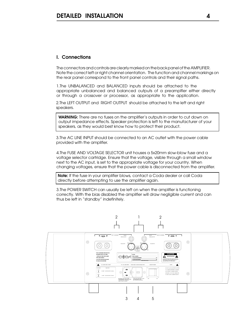 S55 p4.pdf, Detailed installation 4, I. connections | Coda Stereo Amplifier S12.5 User Manual | Page 5 / 16