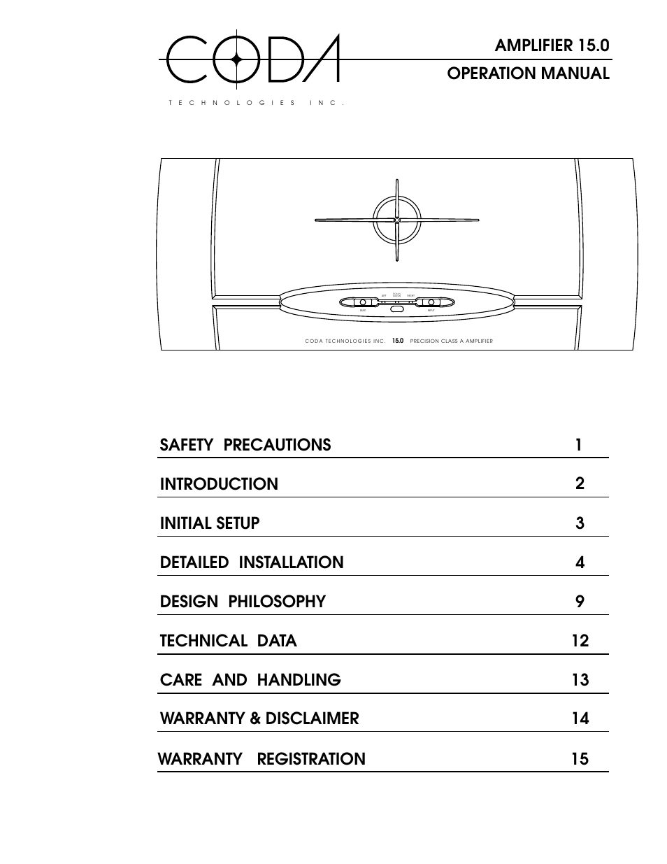 Coda Stereo Amplifier 15.5 User Manual | 17 pages
