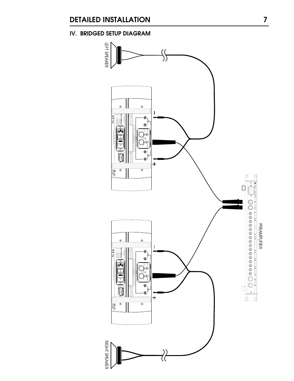 15 p7.pdf, Detailed installation 7, Iv. bridged setup diagram | Coda Stereo Amplifier 15.5 User Manual | Page 8 / 17