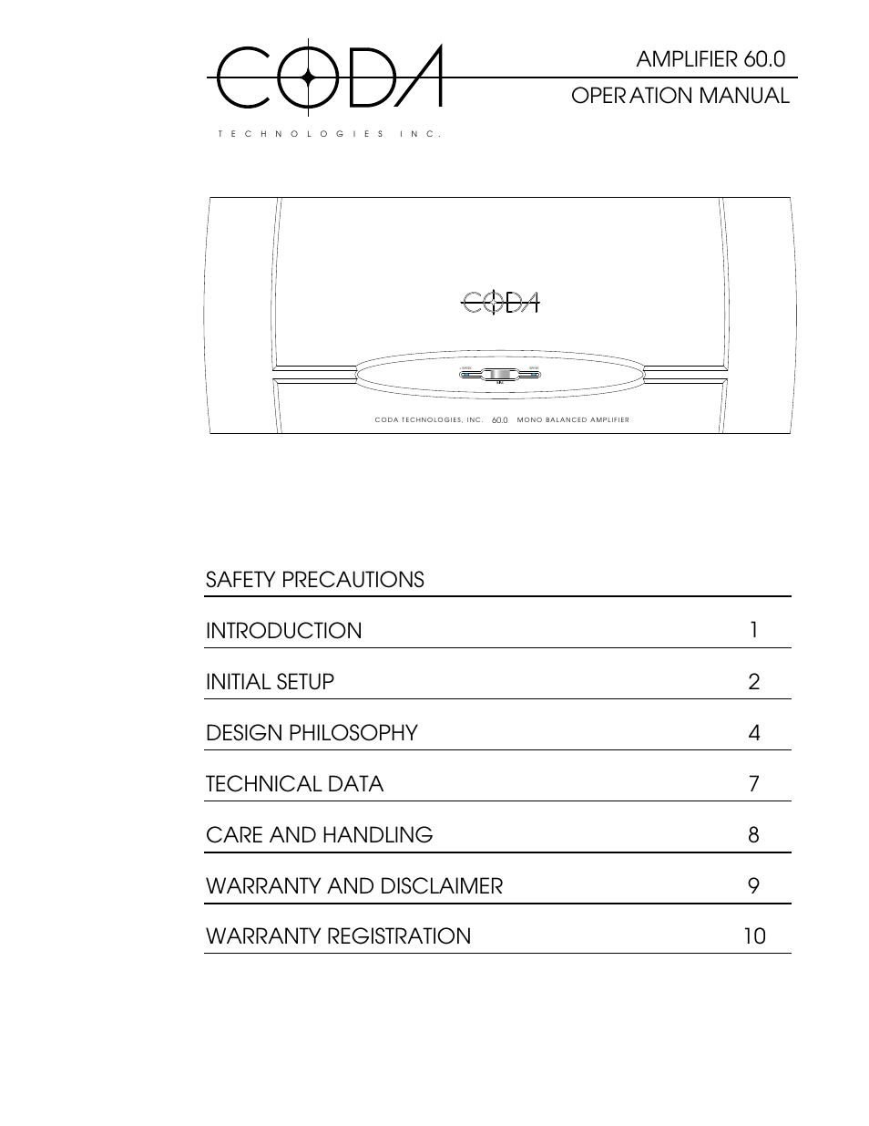 Coda 60.0 Mono Amplifier User Manual | 13 pages