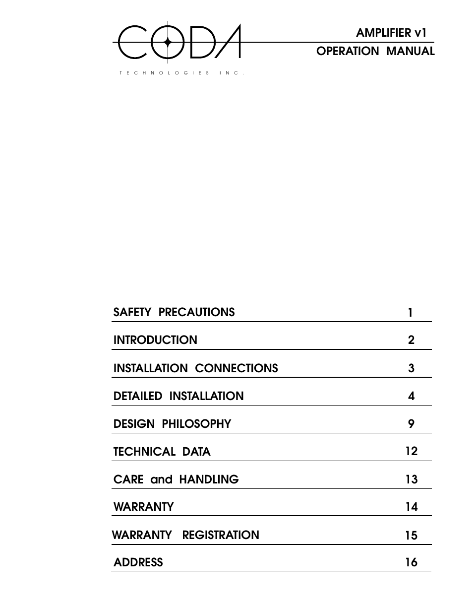 Coda Multichannel A/V Amplifier V12 User Manual | 17 pages