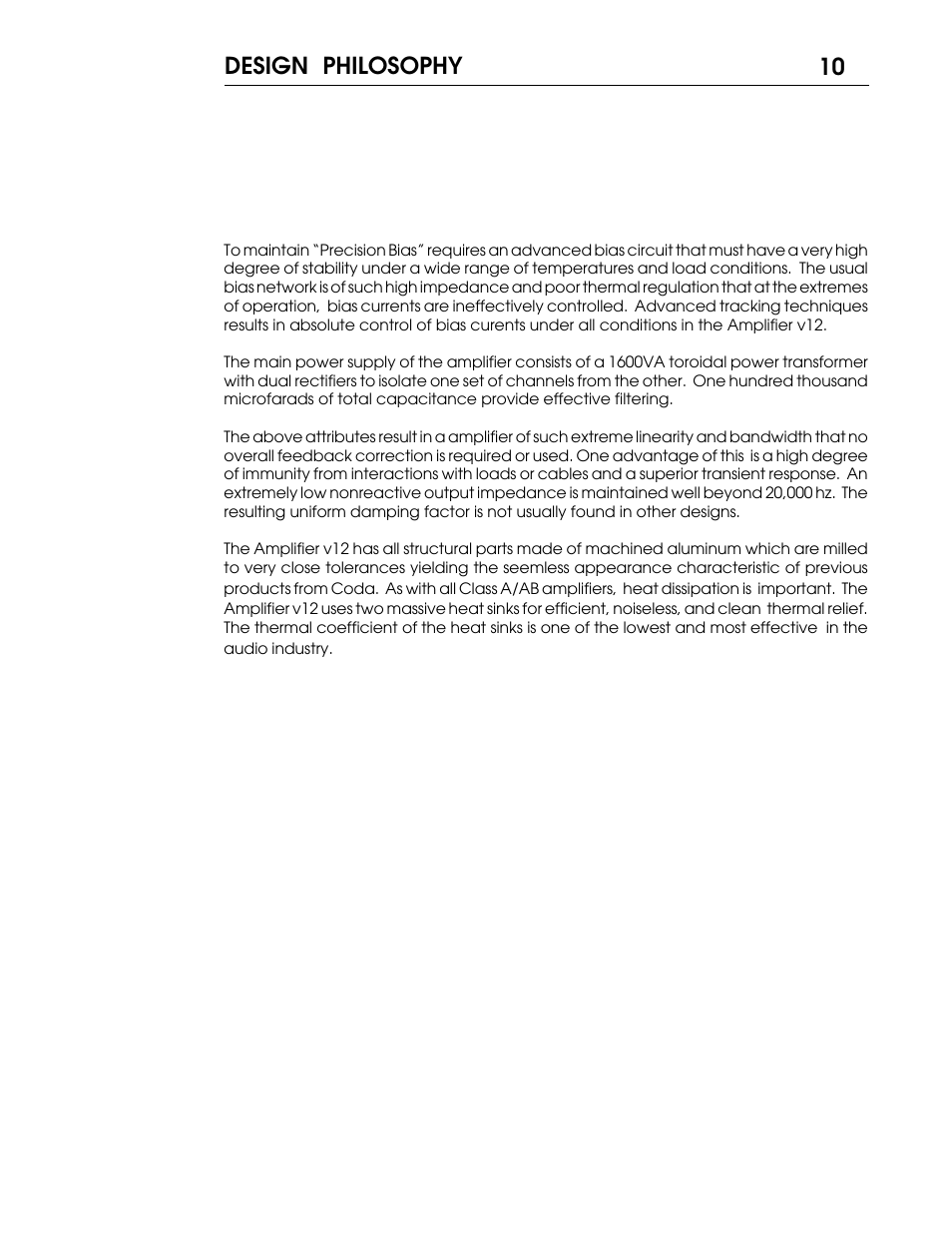V12manual 11.pdf, Design philosophy 10 | Coda Multichannel A/V Amplifier V12 User Manual | Page 11 / 17