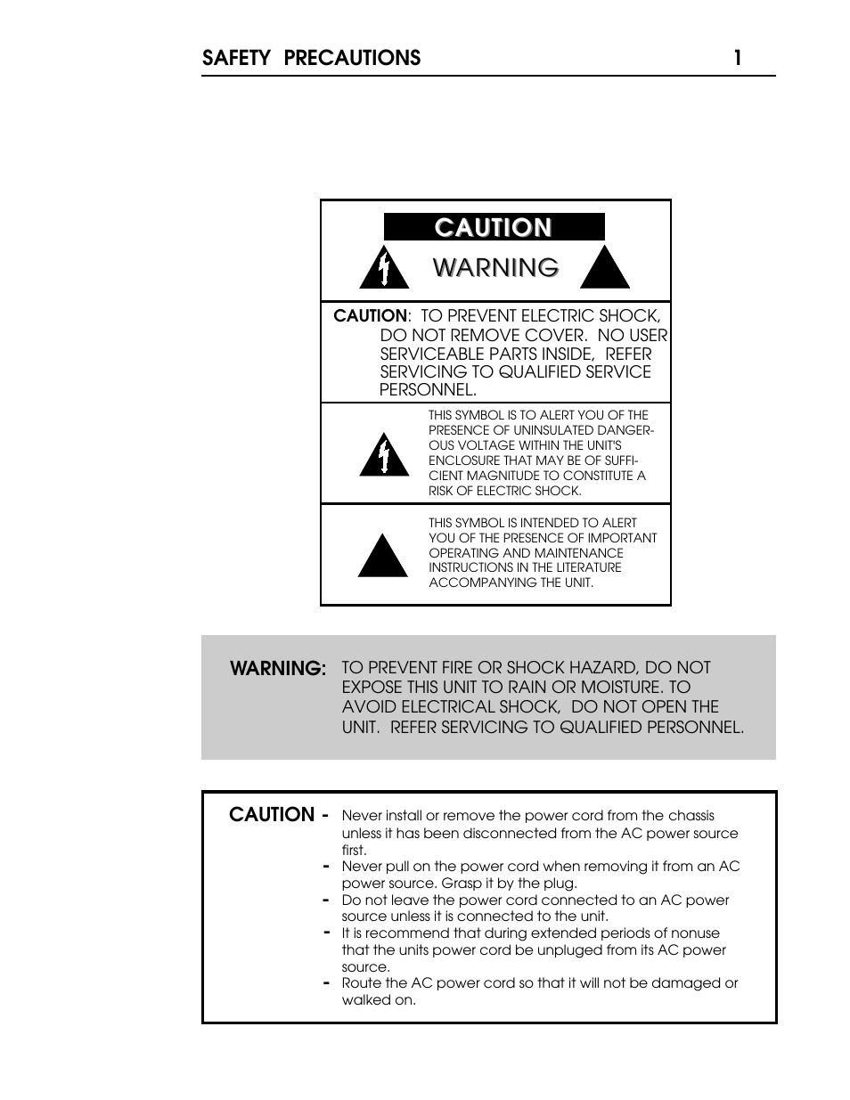 V12manual 2.pdf, Caution, Caution warning warning | Safety precautions | Coda Multichannel A/V Amplifier V12 User Manual | Page 2 / 17