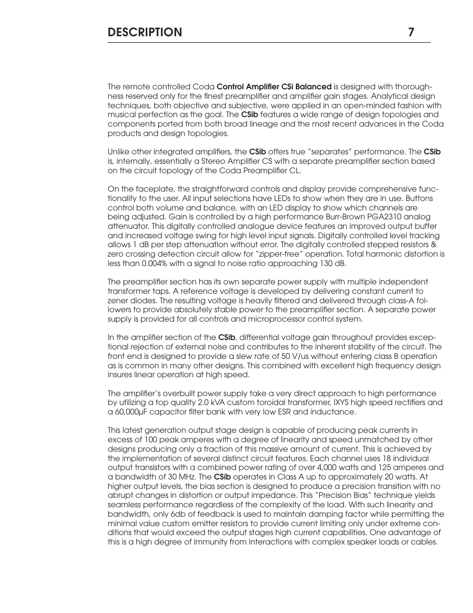 Description 7 | Coda CSiB Integrated Amplifier User Manual | Page 8 / 12
