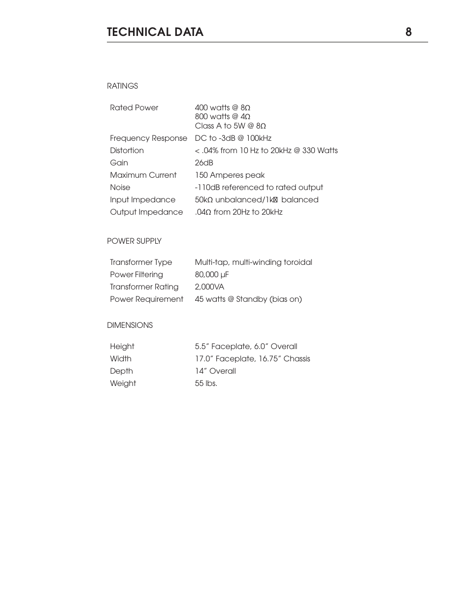 Technical data 8 | Coda CSiB Integrated Amplifier User Manual | Page 9 / 12