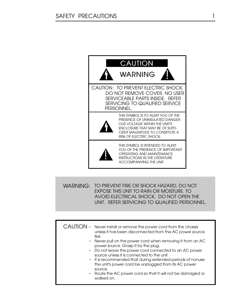 1 warning.ai, Caution, Caution warning warning | Safety precautions | Coda CP Phono and Line Preamplifier User Manual | Page 2 / 11