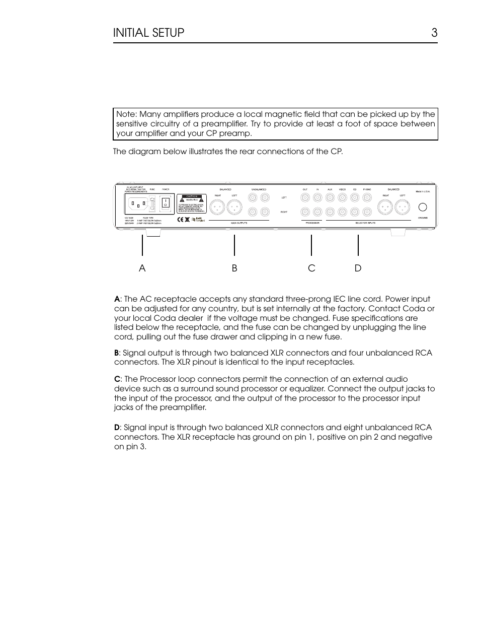 3initial setup | Coda CP Phono and Line Preamplifier User Manual | Page 4 / 11