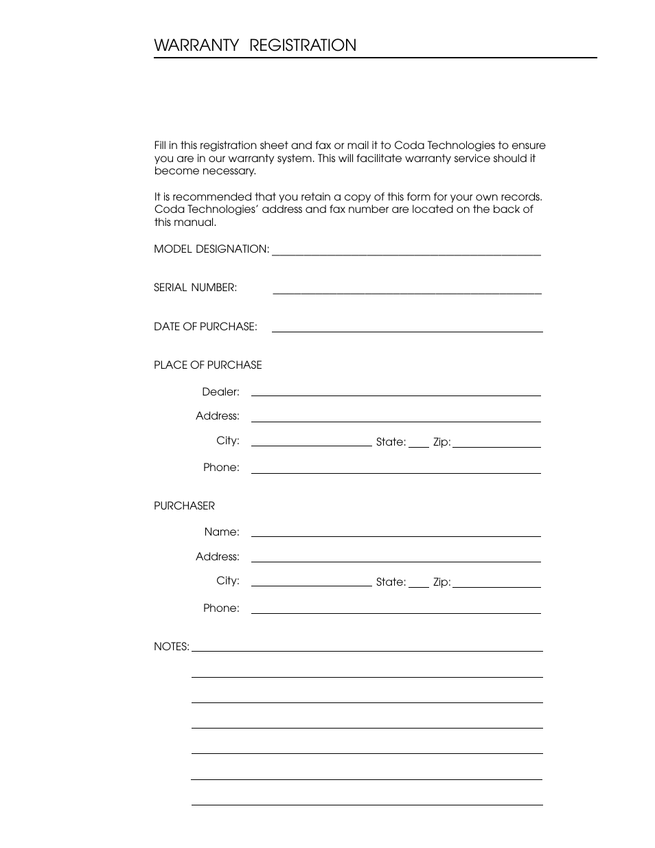 Csx manual web 10.ai, Warranty registration | Coda Continuum Ts User Manual | Page 10 / 11