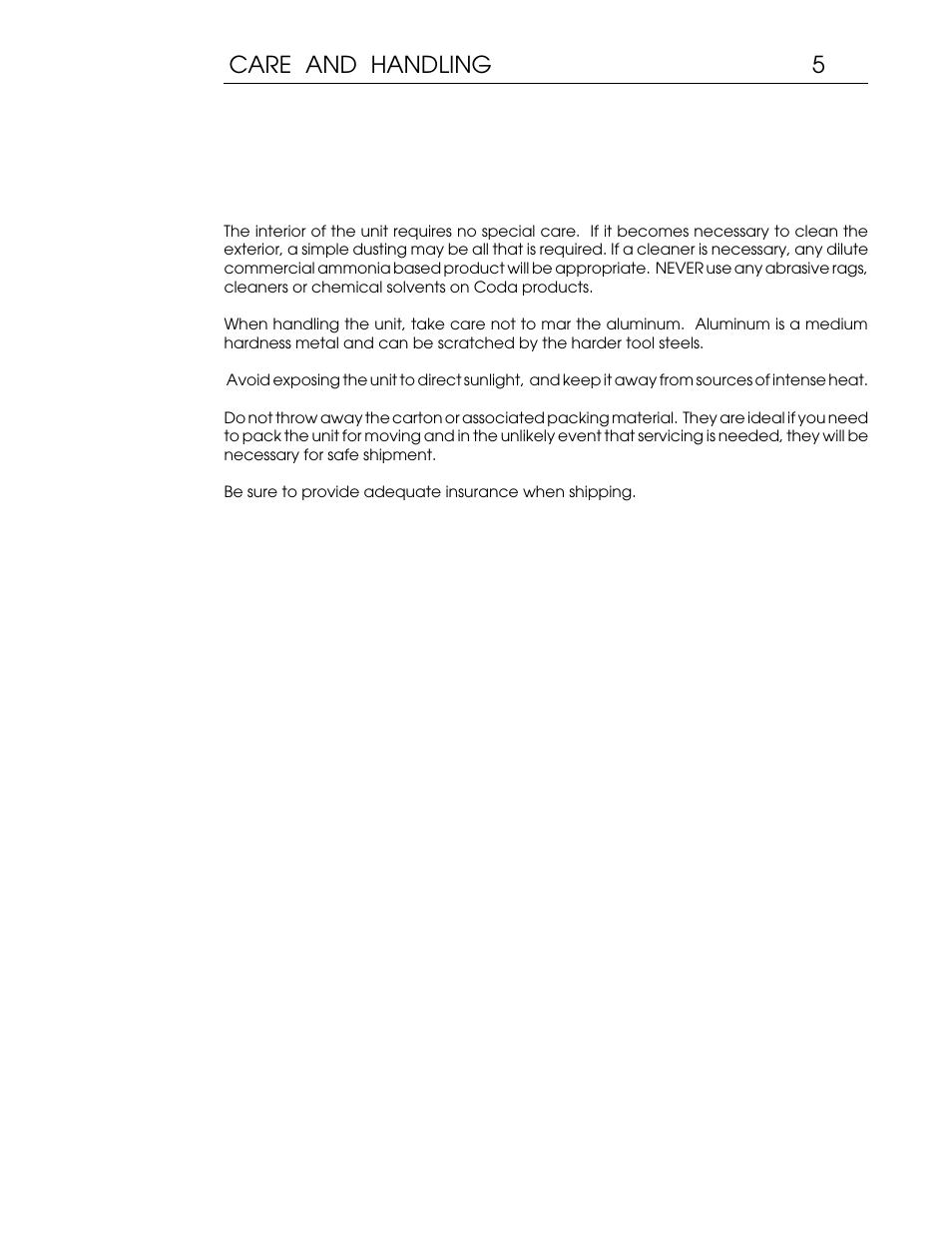 Csx manual web 6, 5care and handling | Coda Continuum Ts User Manual | Page 6 / 11