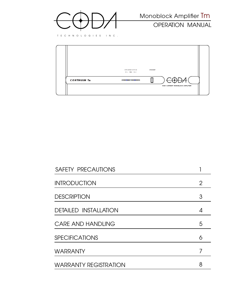 Coda Continuum Monoblock Amplifier Tm User Manual | 11 pages