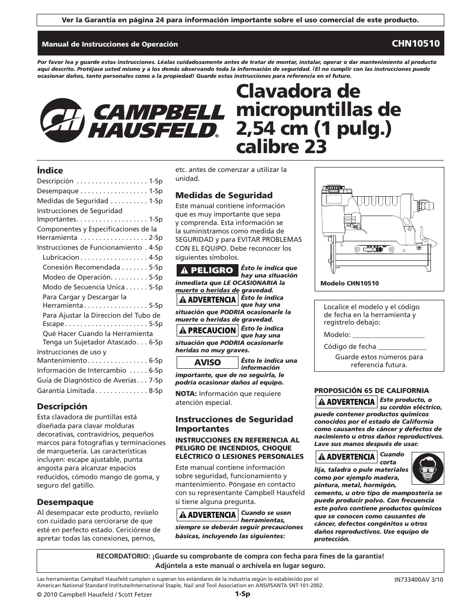 Campbell Hausfeld CHN10510 User Manual | Page 17 / 24