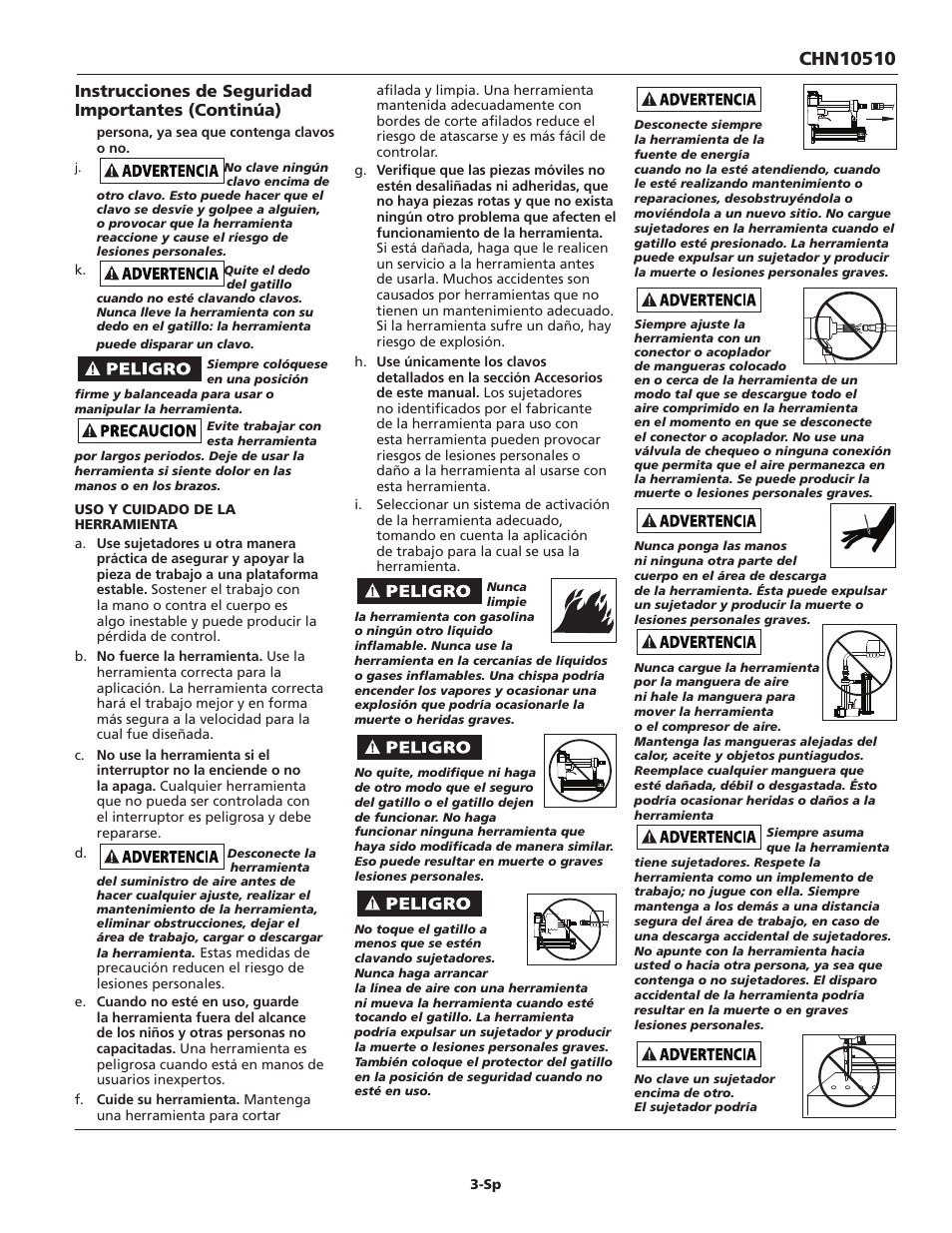 Instrucciones de seguridad importantes (continúa) | Campbell Hausfeld CHN10510 User Manual | Page 19 / 24