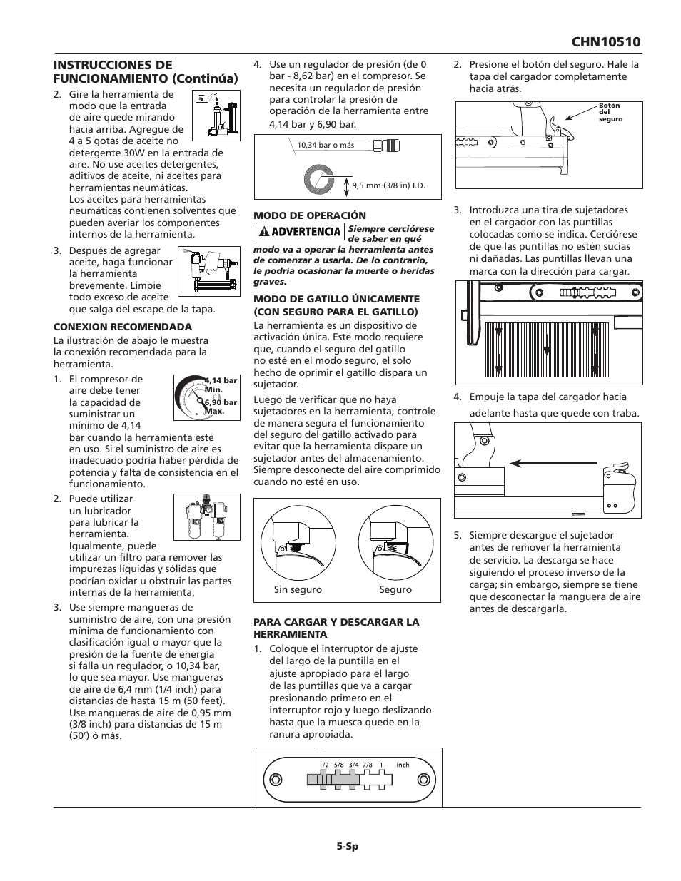 Instrucciones de funcionamiento (continúa) | Campbell Hausfeld CHN10510 User Manual | Page 21 / 24