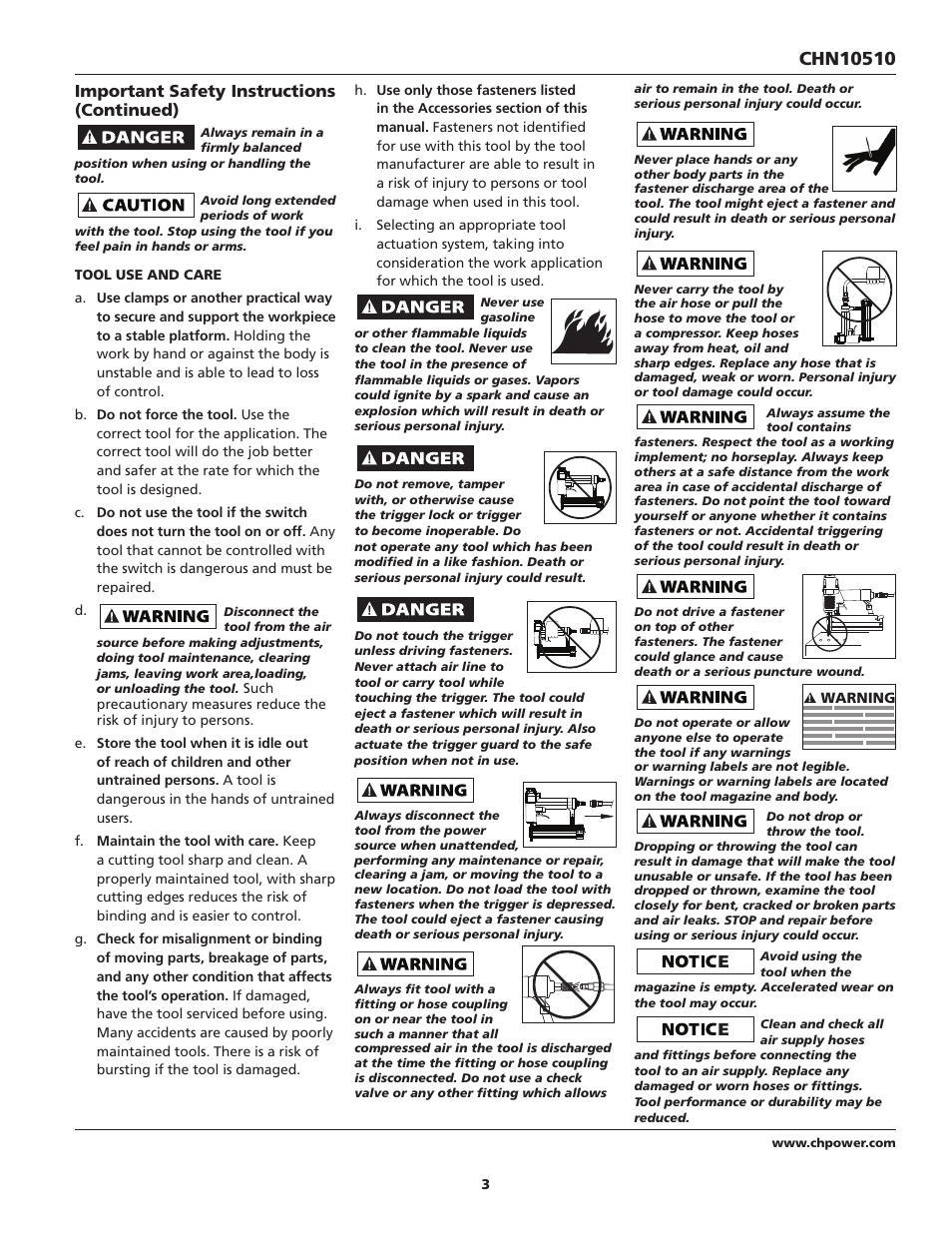 Important safety instructions (continued) | Campbell Hausfeld CHN10510 User Manual | Page 3 / 24