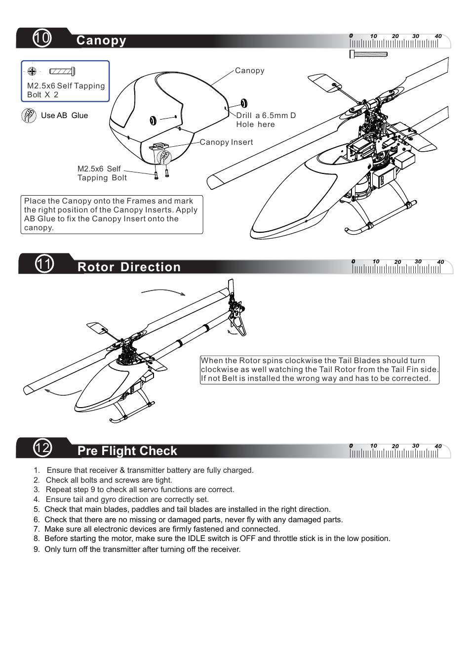 Step10, Canopy, Rotor direction | 12 pre flight check | Compass Atom 500 User Manual | Page 13 / 26
