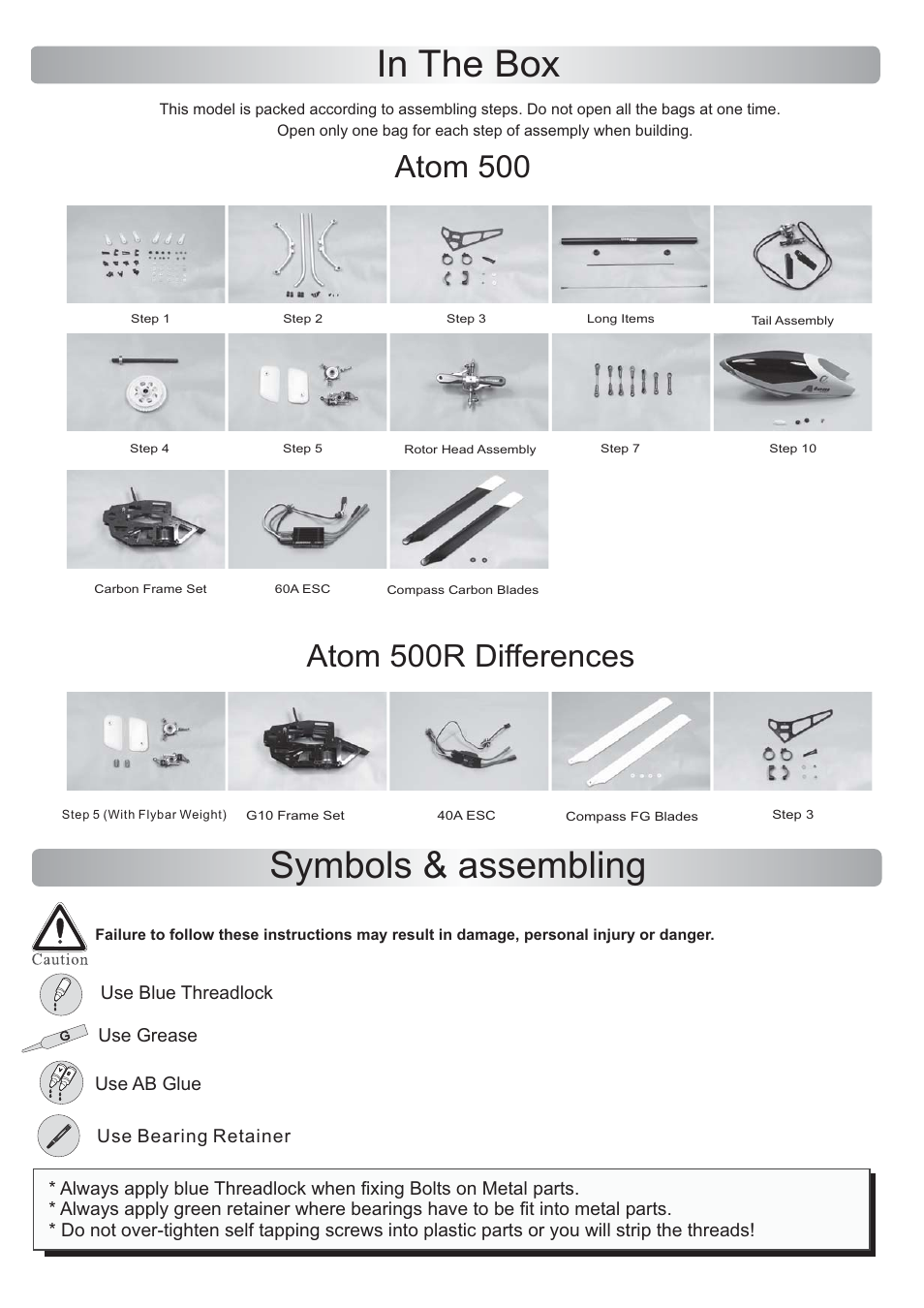 Symbols & assembling, Atom 500, Atom 500r differences | Compass Atom 500 User Manual | Page 4 / 26