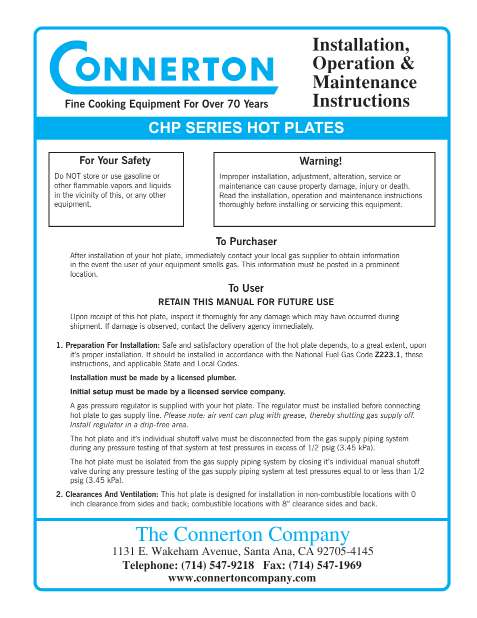 Connerton CHP Series User Manual | 4 pages