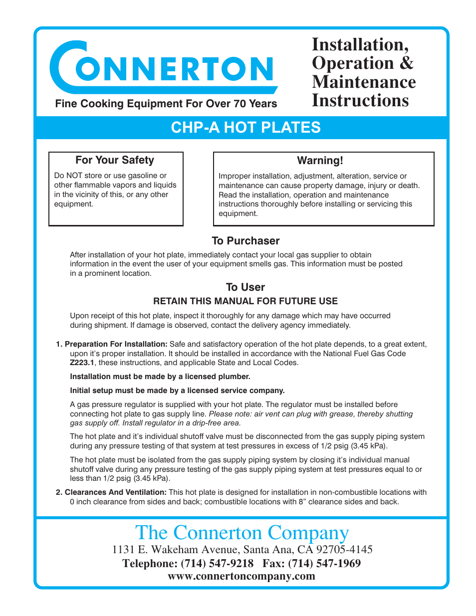 Connerton CHP-A Budget Series User Manual | 4 pages