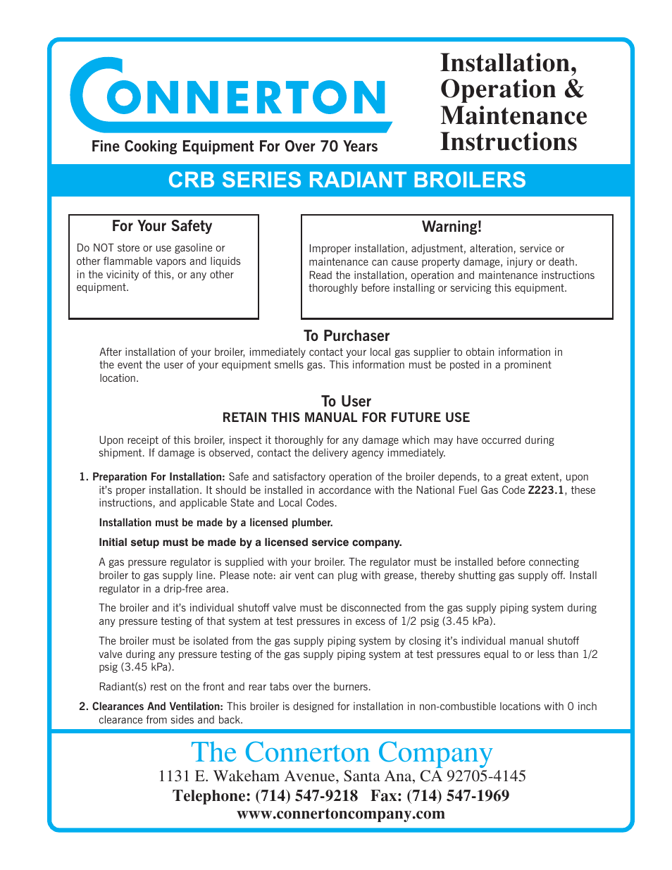 Connerton CRB Series User Manual | 4 pages