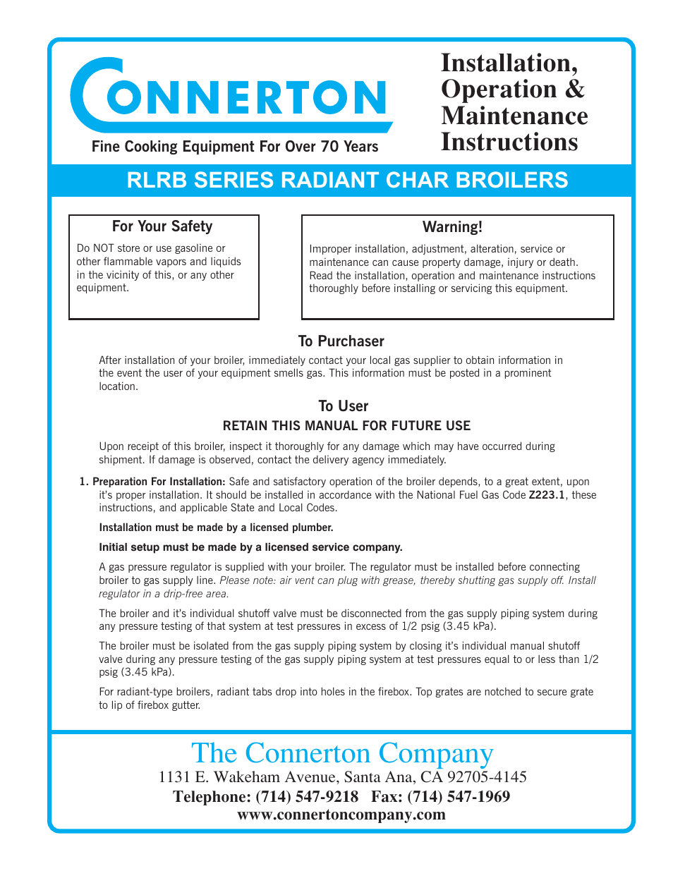 Connerton RLRB Series User Manual | 4 pages