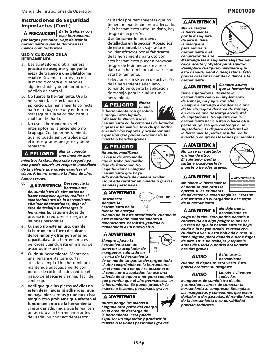 Instrucciones de seguridad importantes (cont.) | Campbell Hausfeld IN730800AV User Manual | Page 15 / 20