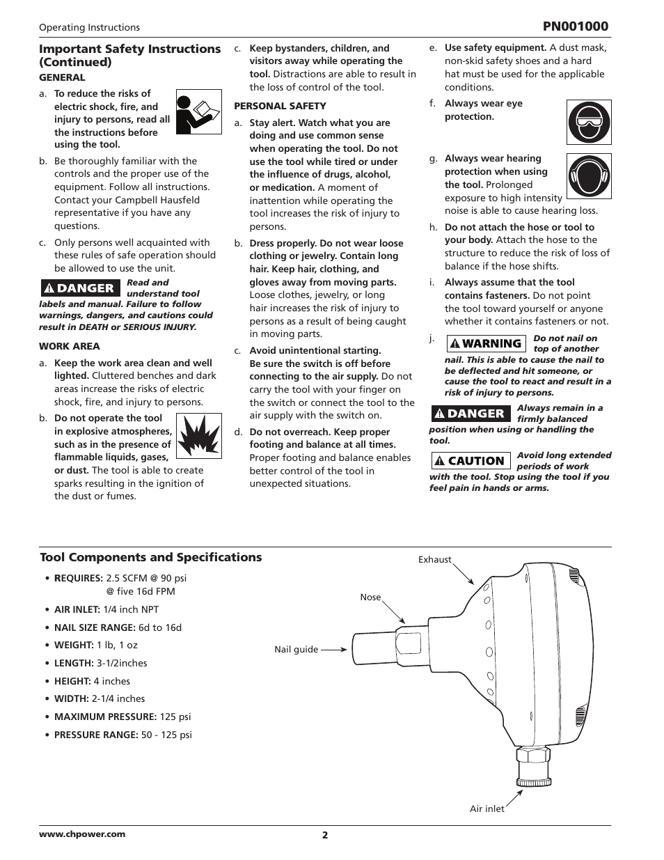 Campbell Hausfeld IN730800AV User Manual | Page 2 / 20