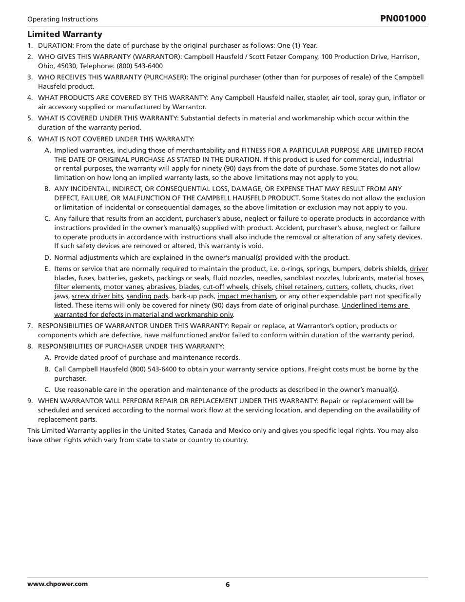 Campbell Hausfeld IN730800AV User Manual | Page 6 / 20