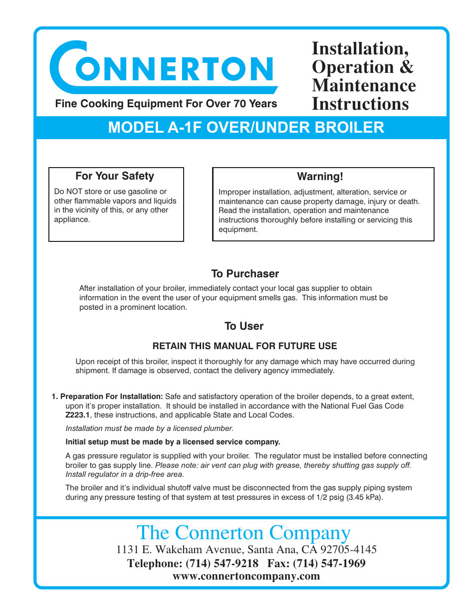 Connerton Model A-1F User Manual | 12 pages