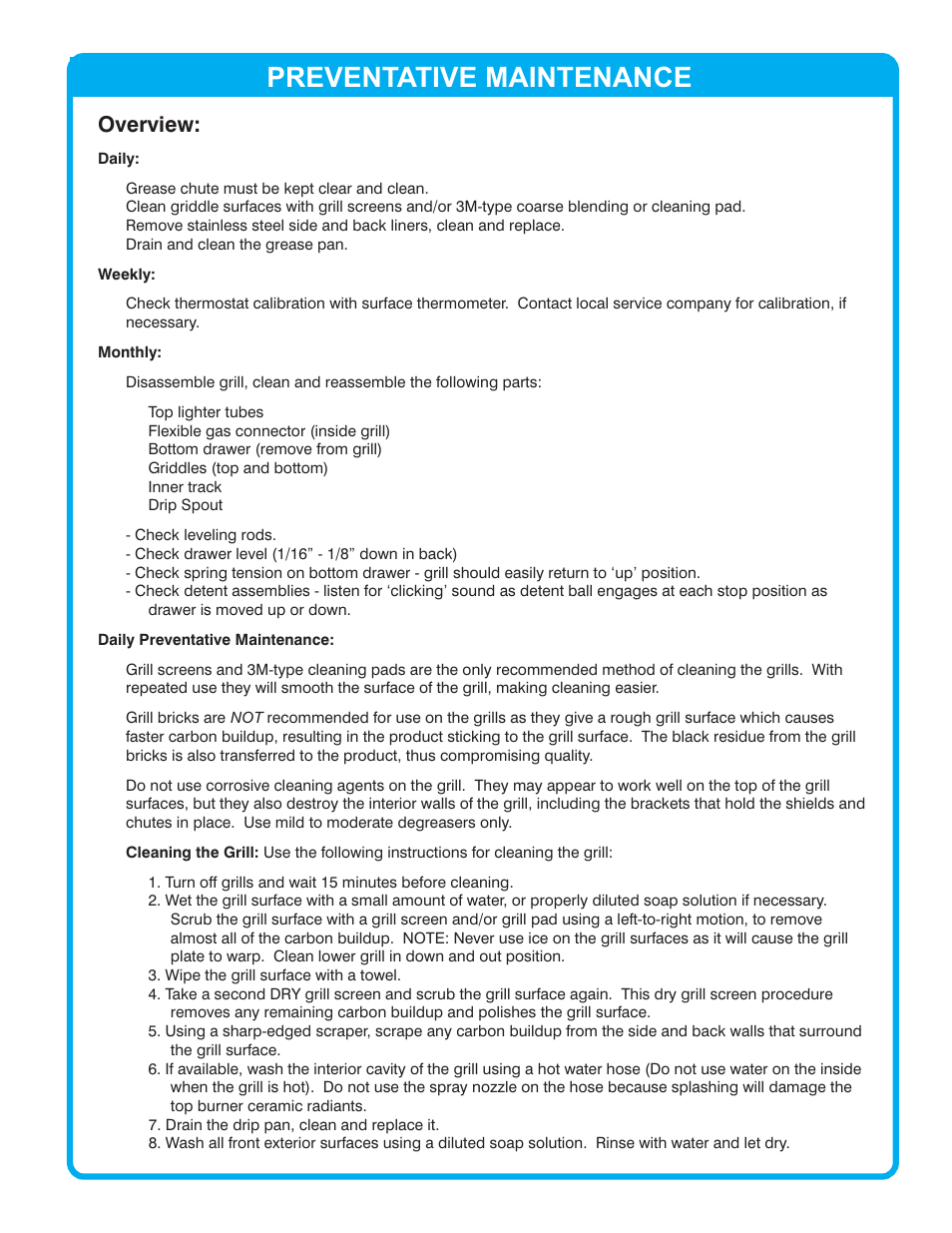 Preventative maintenance, Overview | Connerton Model A-1F User Manual | Page 5 / 12