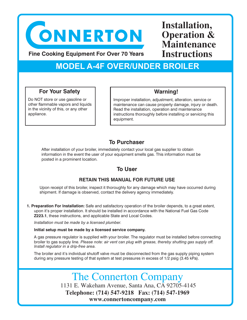 Connerton Model A-4F User Manual | 12 pages
