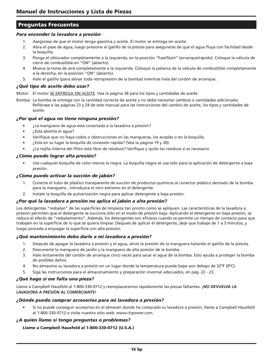 Campbell Hausfeld PW4035 User Manual | Page 16 / 28