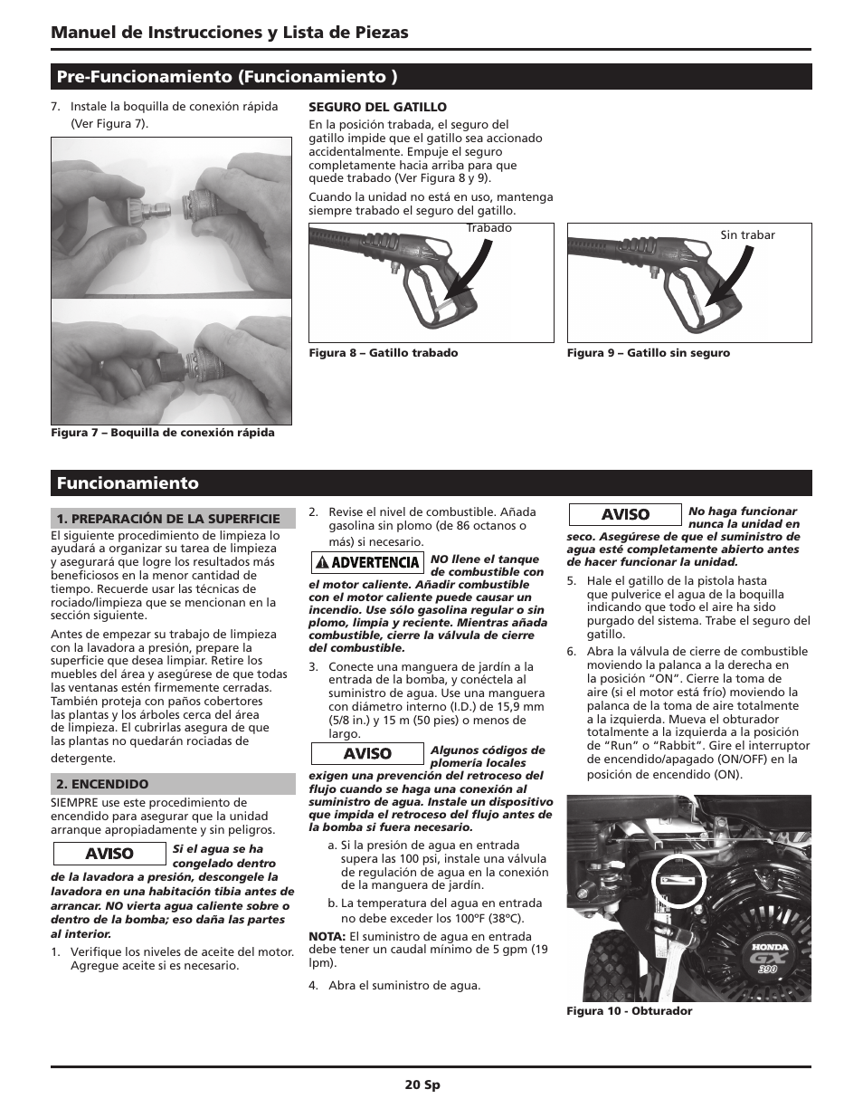 Funcionamiento | Campbell Hausfeld PW4035 User Manual | Page 20 / 28