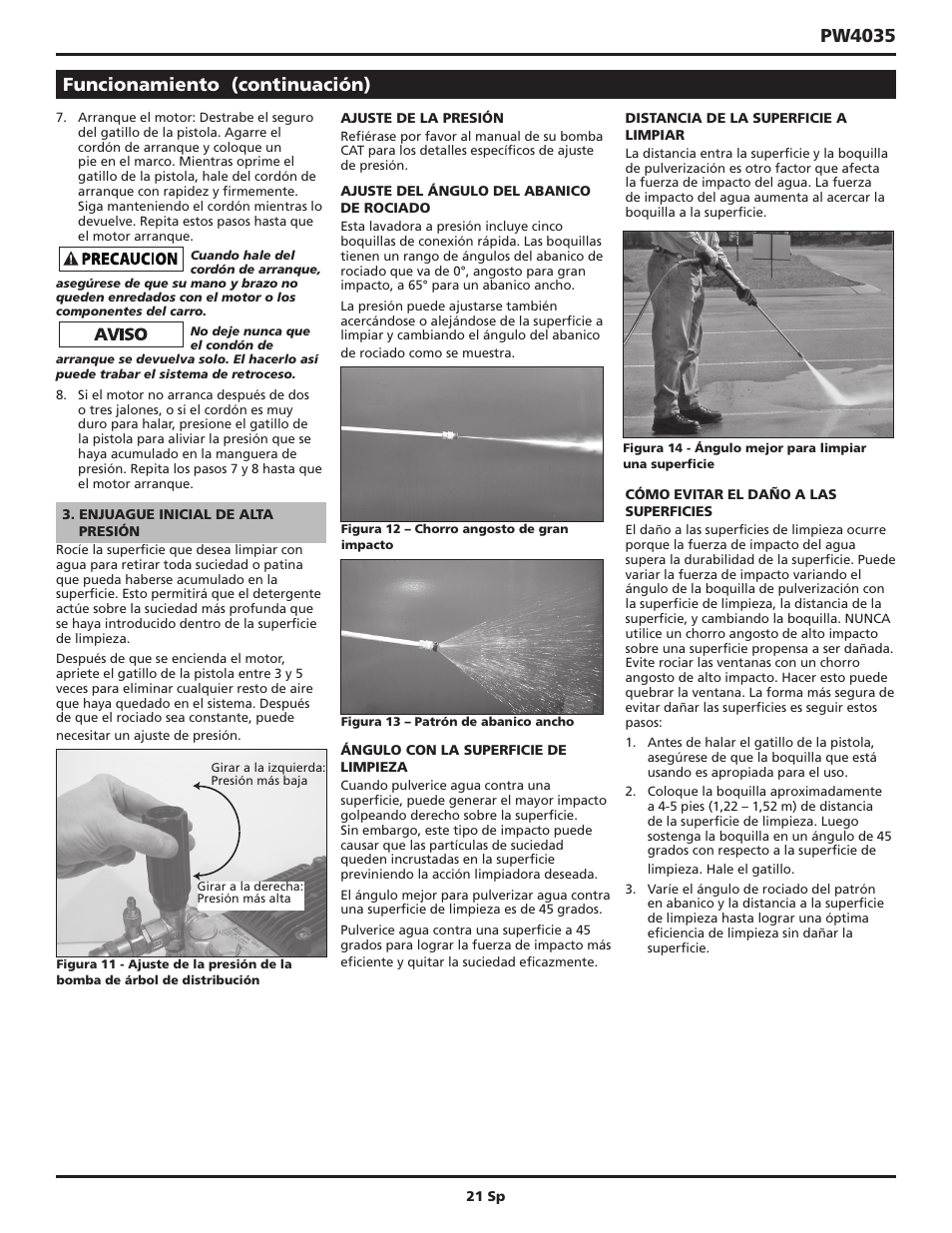 Pw4035, Funcionamiento (continuación) | Campbell Hausfeld PW4035 User Manual | Page 21 / 28