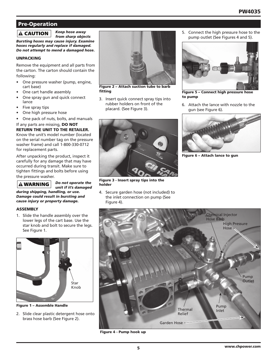 Pw4035, Pre-operation | Campbell Hausfeld PW4035 User Manual | Page 5 / 28